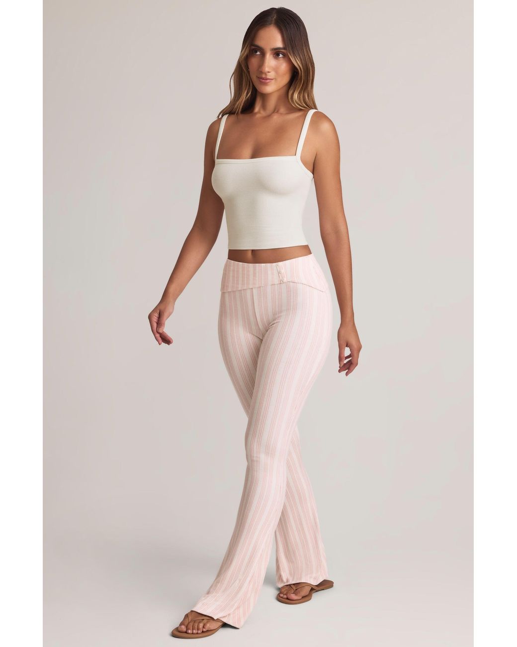 Oh Polly Multicolor Modal Foldover Mid-Rise Flared Trousers