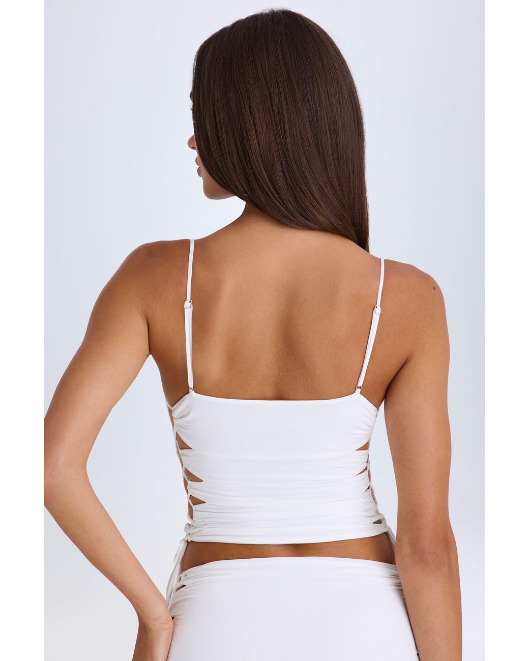 Oh Polly White Ruched Cut-Out Top