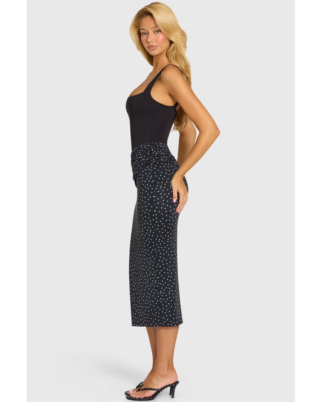 Oh Polly Black Bodice Draped Midi Dress