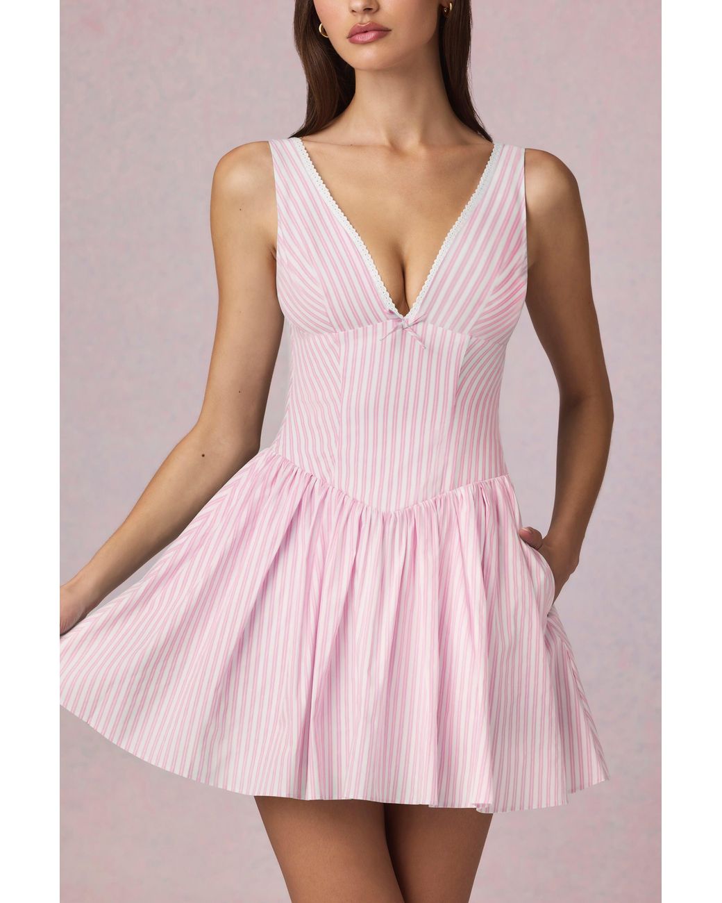 Oh Polly Pink Bow-Detail A-Line Mini Dress