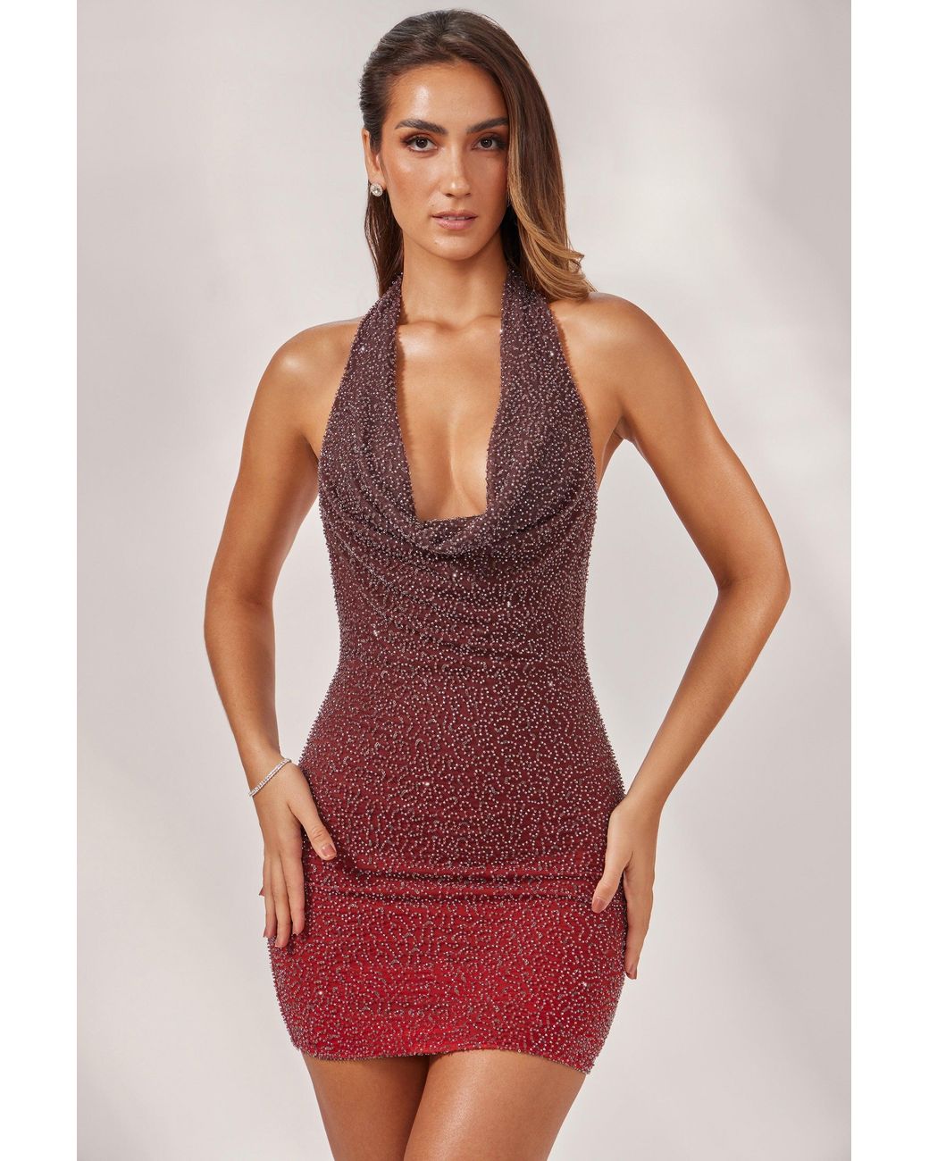 Oh Polly Multicolor Embellished Halter Neck Mini Dress