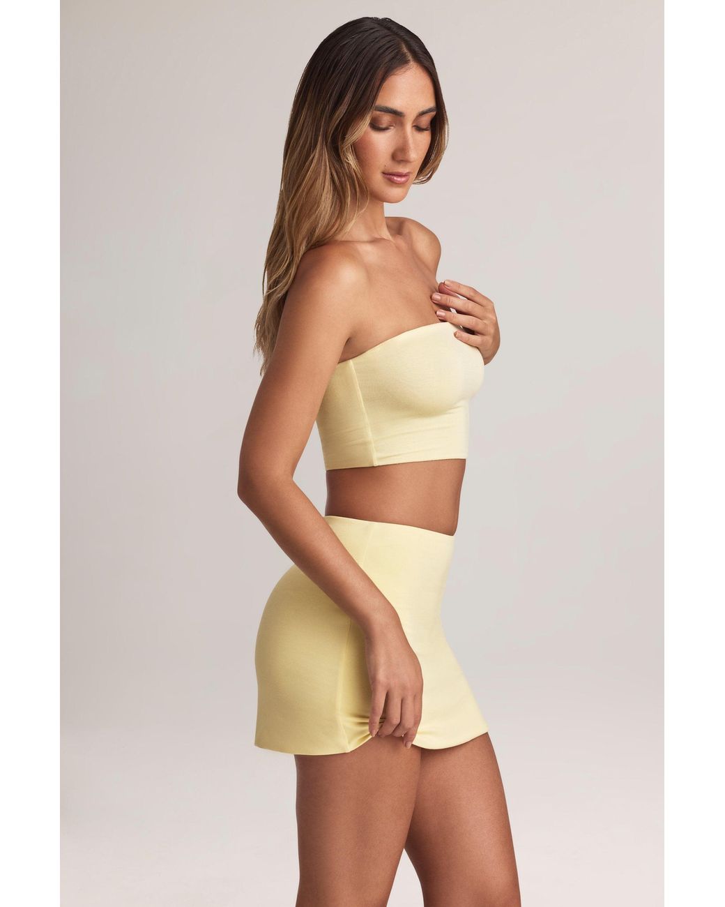 Oh Polly Yellow Modal Strapless Crop Top