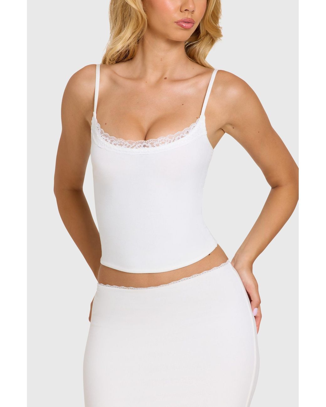 Oh Polly White Modal Lace-Trim Top