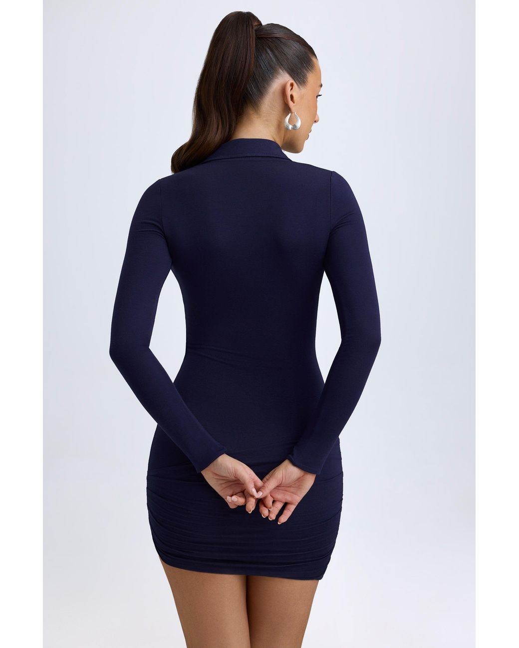 Oh Polly Blue Modal Plunge V-Neck Mini Dress