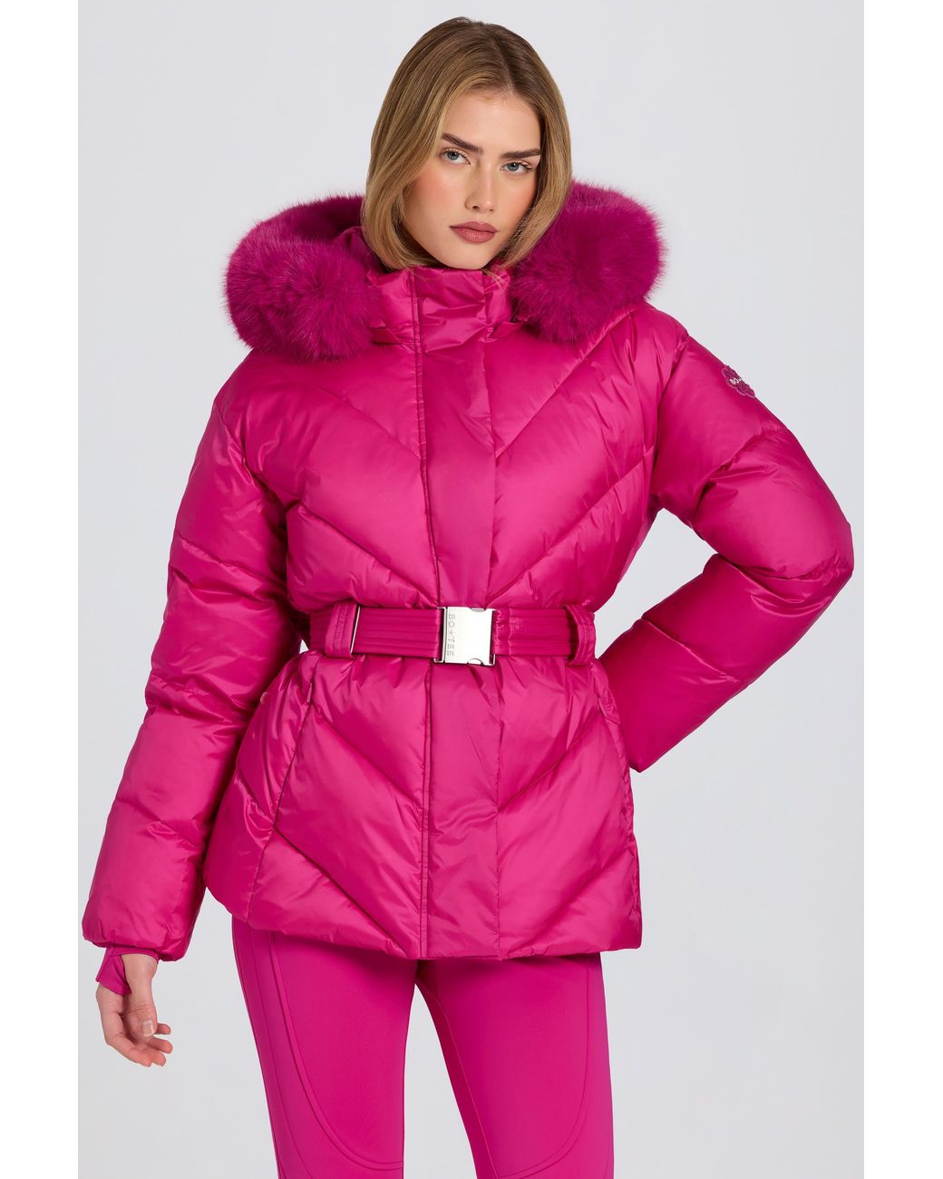 BO+TEE Pink Waterproof Faux-Fur Hood Ski Jacket
