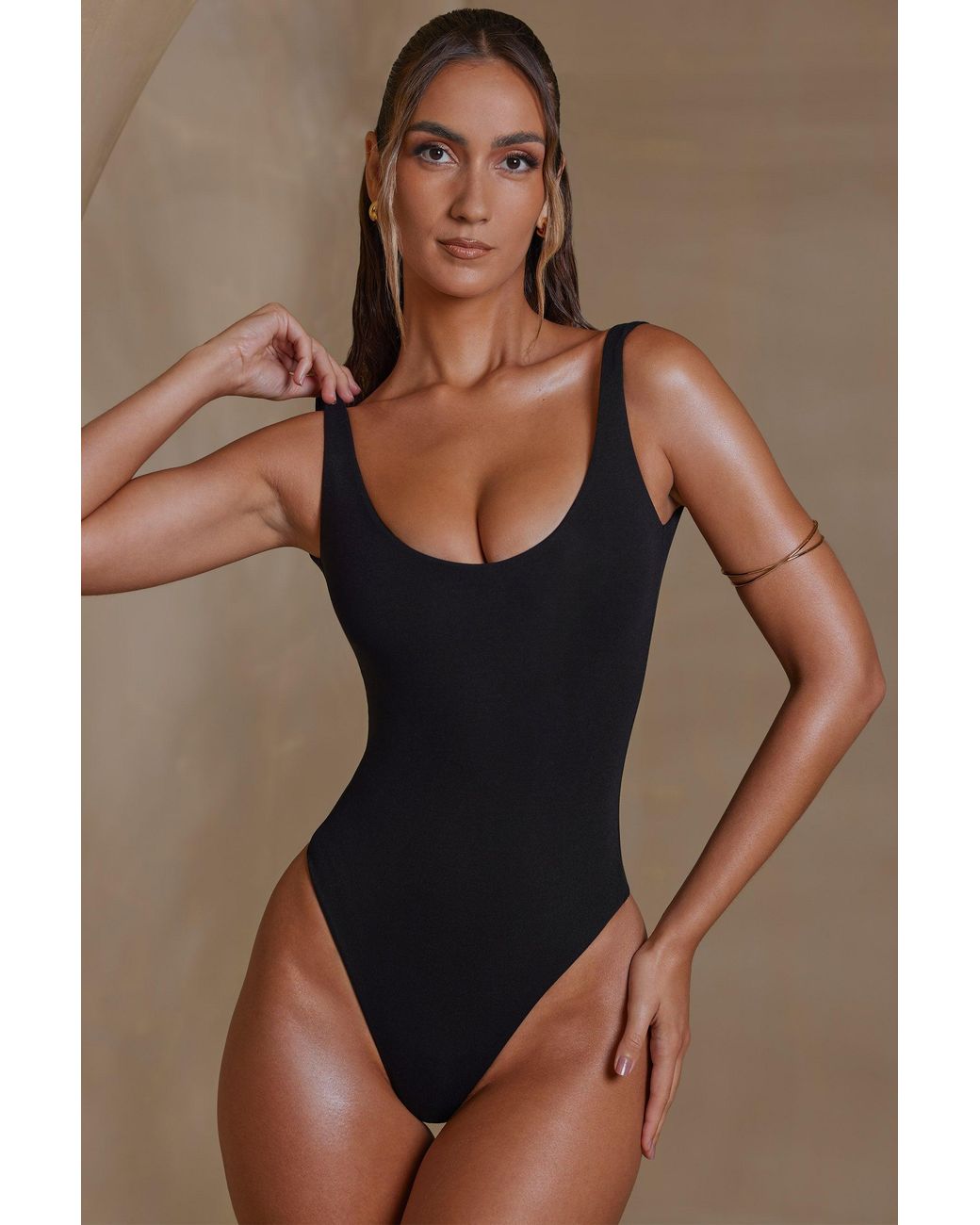 Oh Polly Black Scoop Neck Bodysuit
