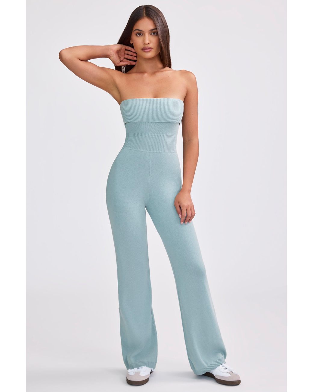BO+TEE Green Chunky Knit Bandeau Kick Flare Jumpsuit