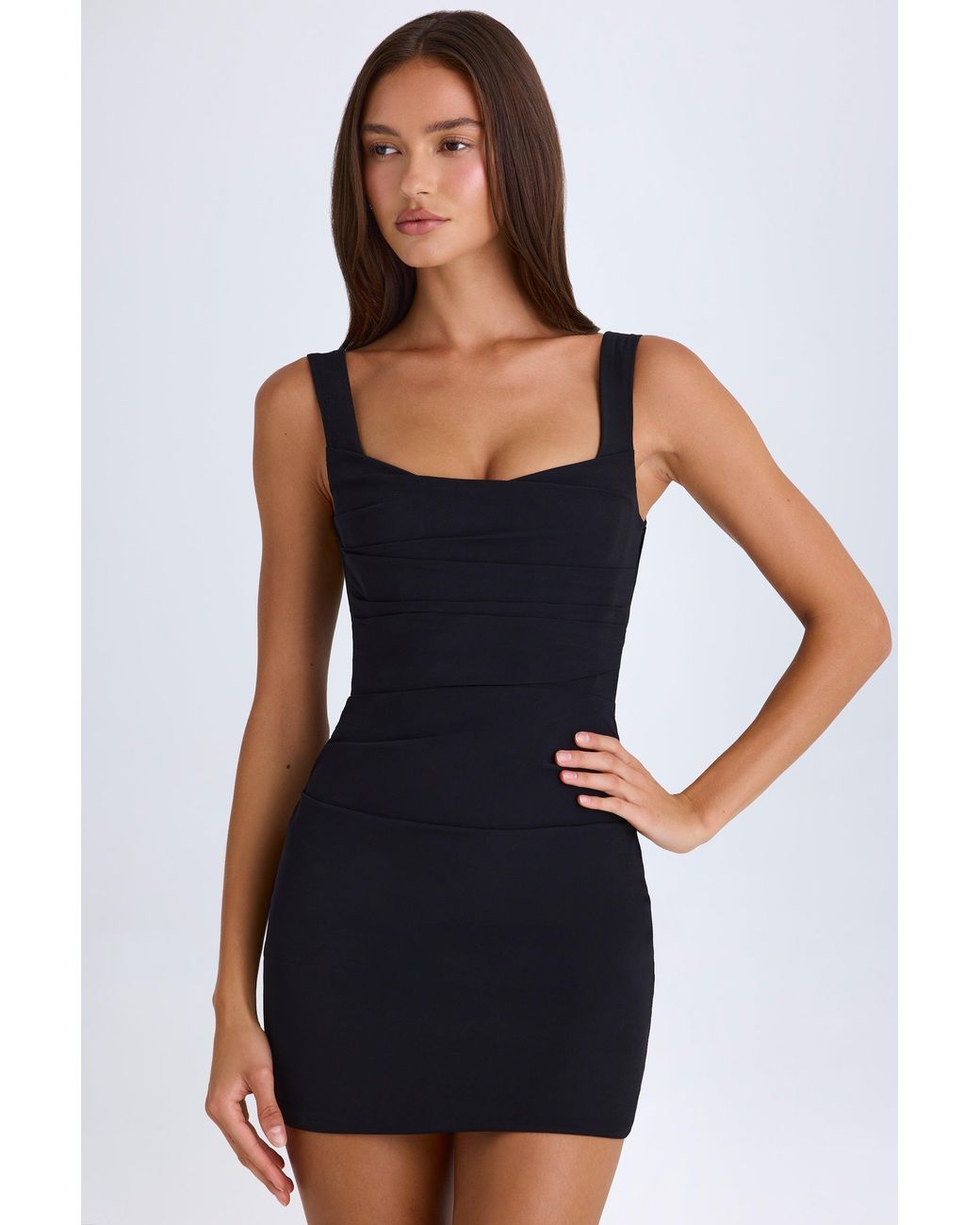 Oh Polly Black Draped Structured Corset Mini Dress