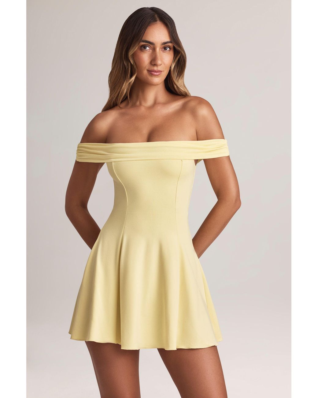 Oh Polly Yellow Modal Off-Shoulder A-Line Mini Dress