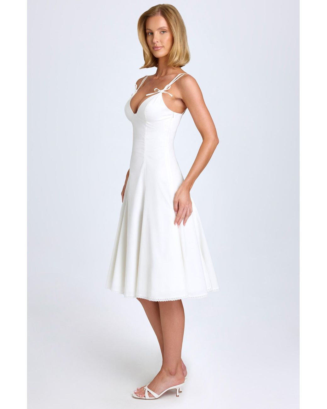 Oh Polly White Bow-Detail A-Line Midi Dress