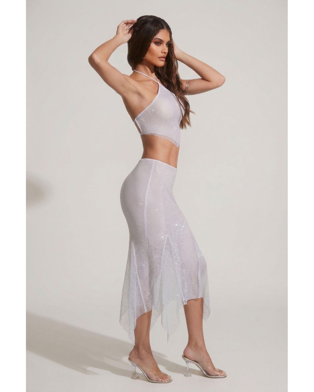 Oh Polly Metallic Embellished Handkerchief Hem Midaxi Skirt