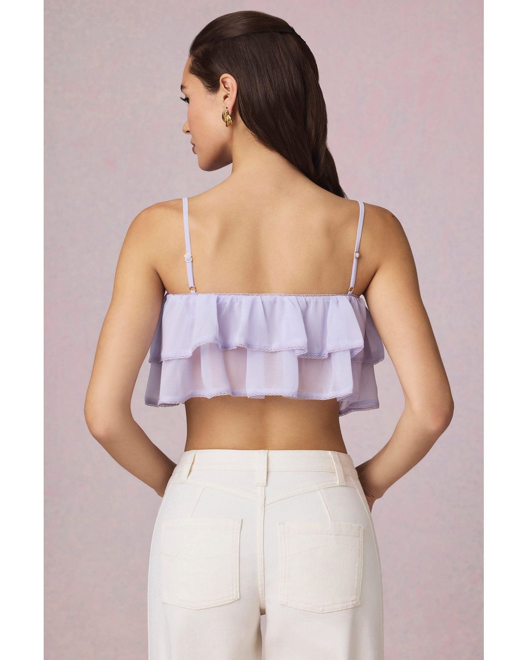 Oh Polly Purple Ruffled Cropped Camisole Top