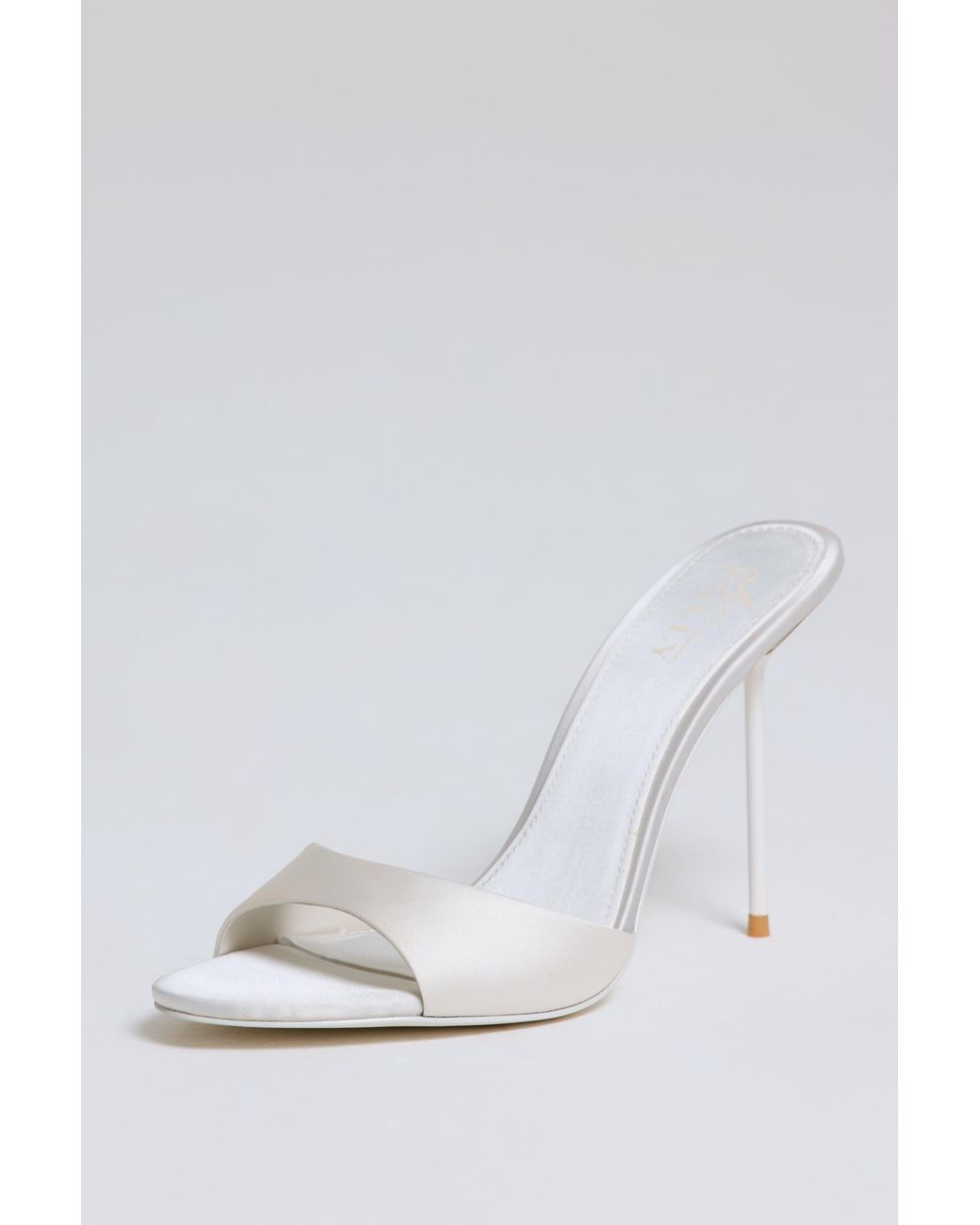 Oh Polly White Satin Heeled Mule Sandal