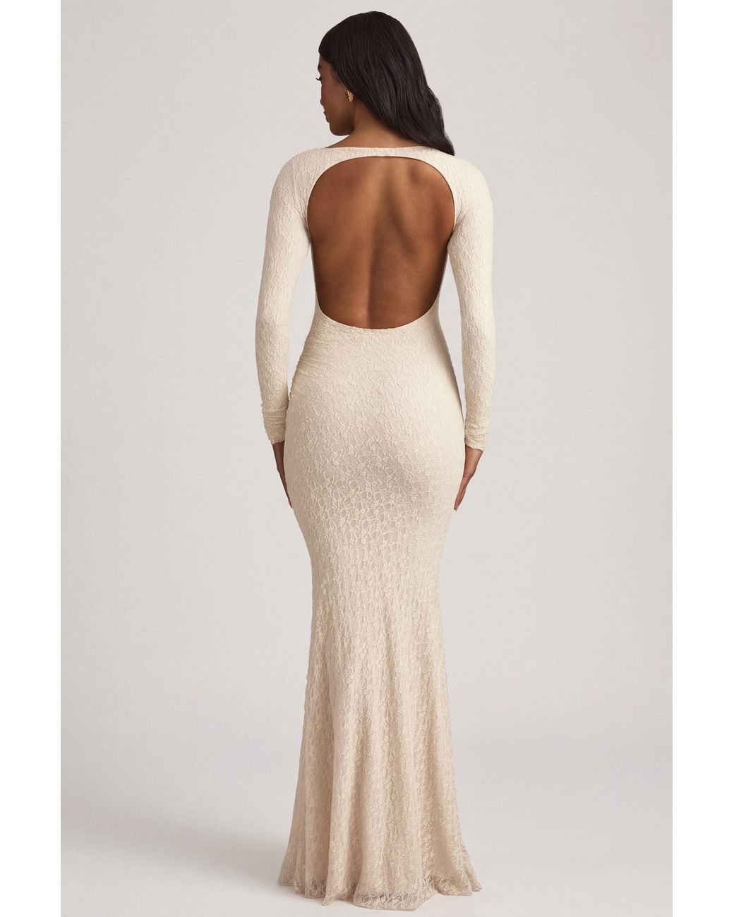 Oh Polly White Ruched Backless Lace Maxi Dress