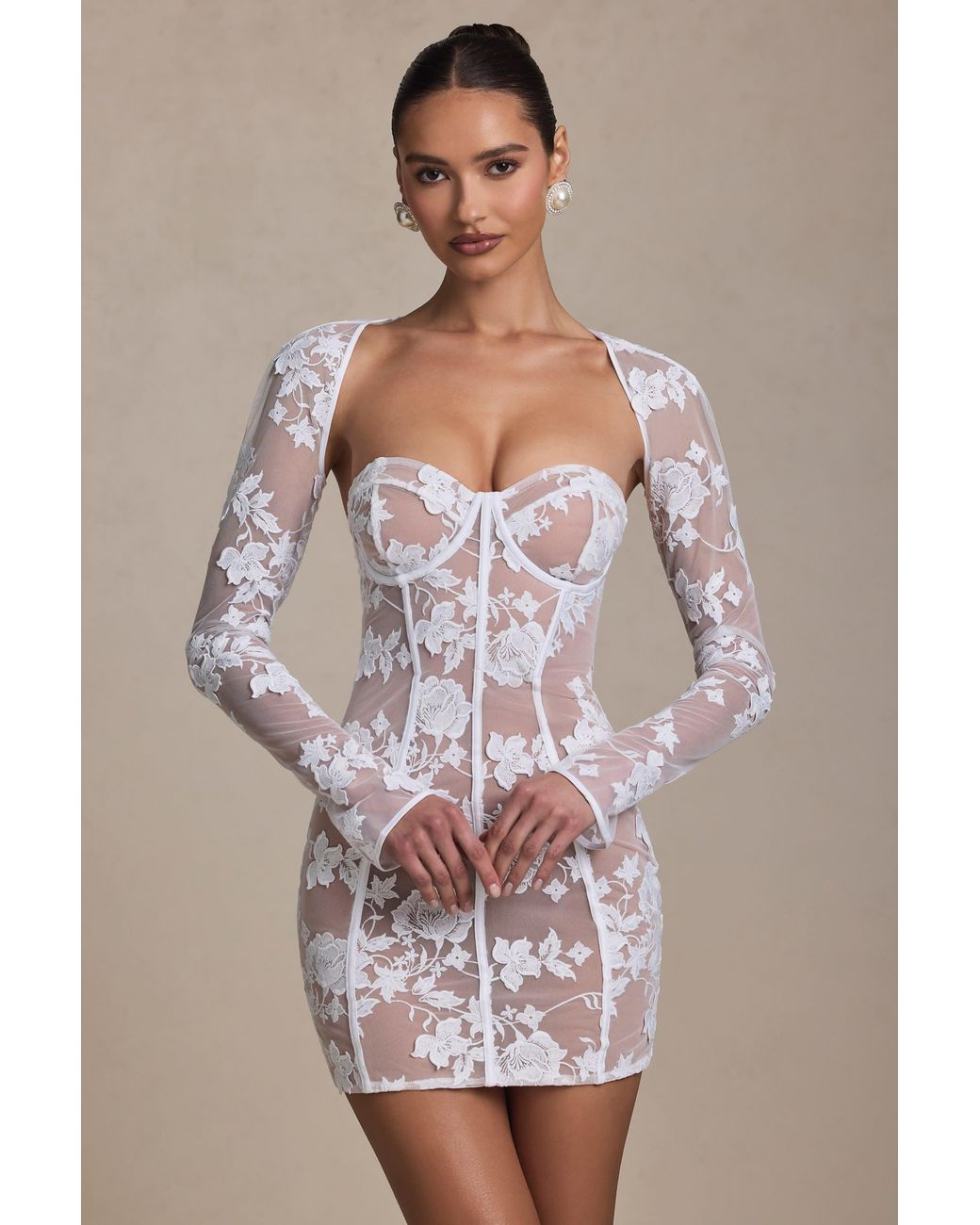 Oh Polly White Lace-Detail Corset Mini Dress