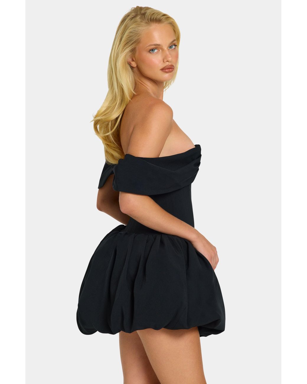 Oh Polly Black Off-Shoulder Layered Bubble Hem Corset Mini Dress
