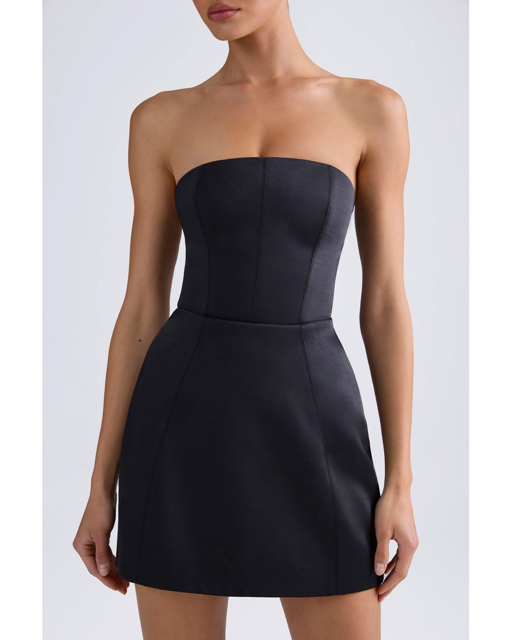 Oh Polly Black Bandeau Structured Tulip Mini Dress
