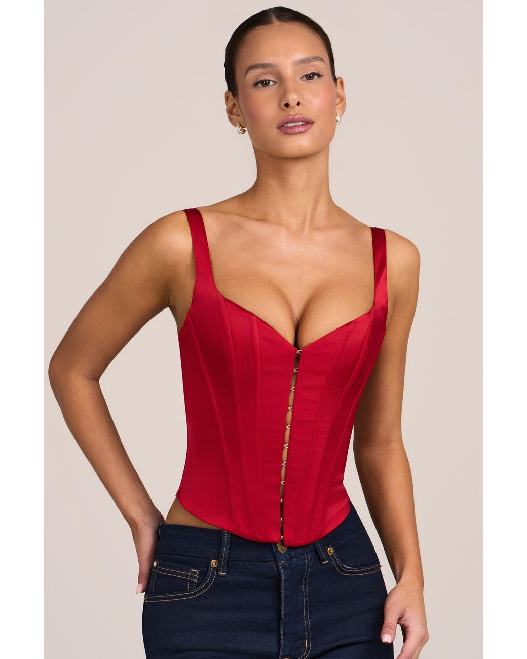Oh Polly Red Satin Corset Top