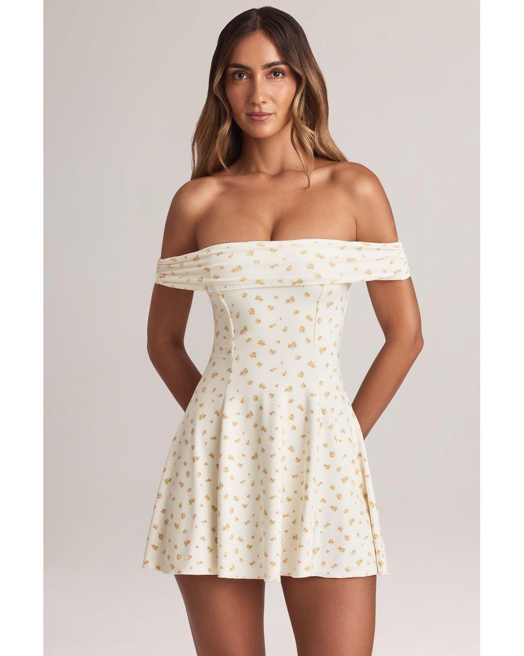 Oh Polly Multicolor Modal Off-Shoulder A-Line Mini Dress