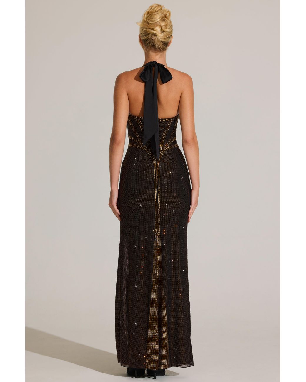 Oh Polly Multicolor Embellished Halterneck Maxi Dress