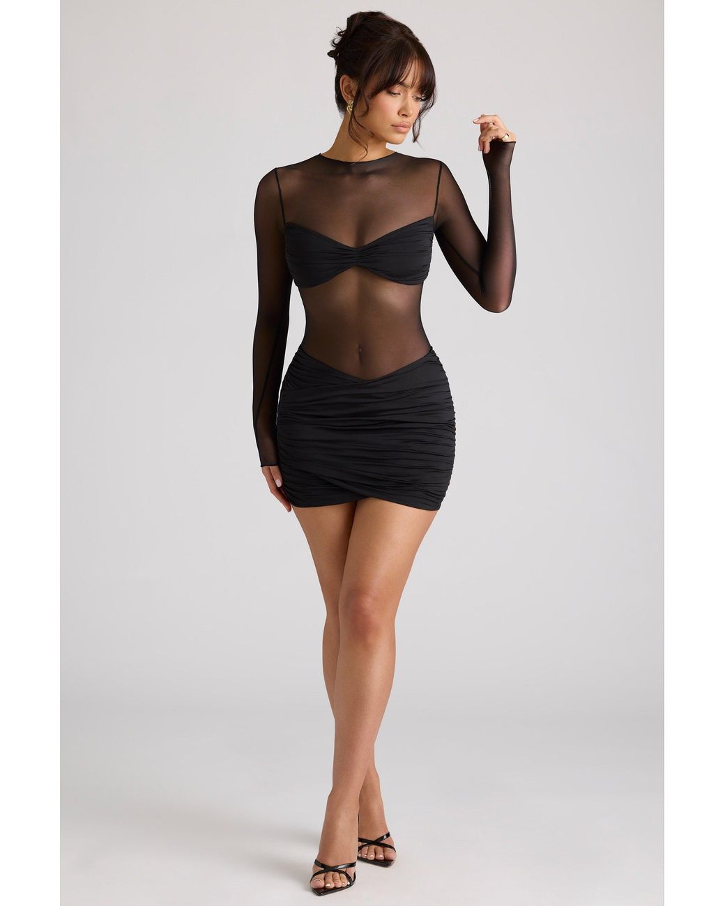 Oh Polly Black Sheer Panelled Long Sleeve Mini Dress