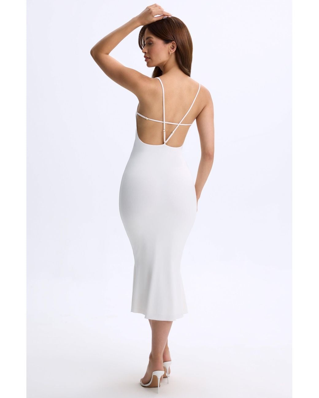 Oh Polly White Modal Plunge Open-Back Midaxi Dress