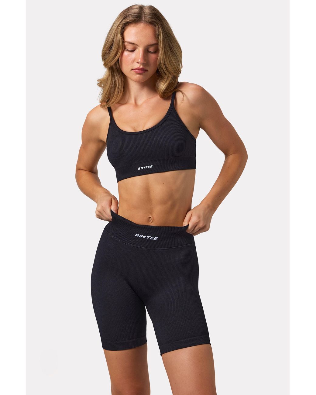 BO+TEE Black Flexirib Biker Shorts