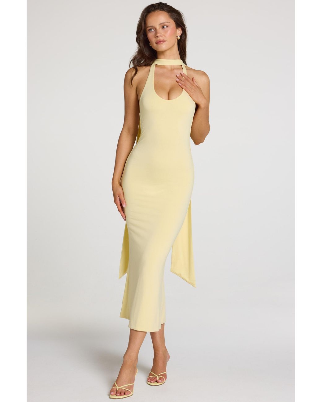 Oh Polly Yellow Modal Halterneck Midaxi Dress