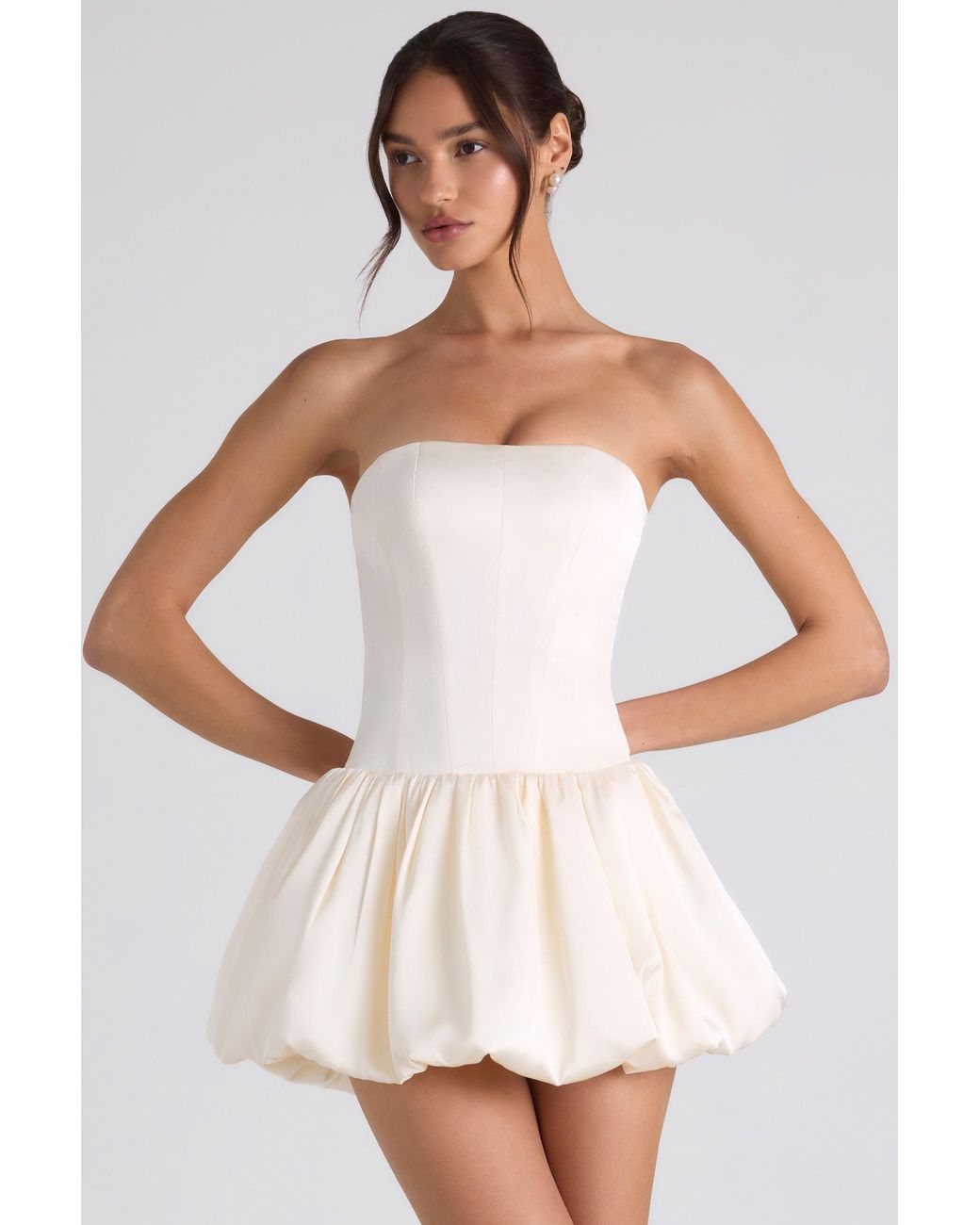 Oh Polly White Lace-Up Bubble Hem Corset Mini Dress