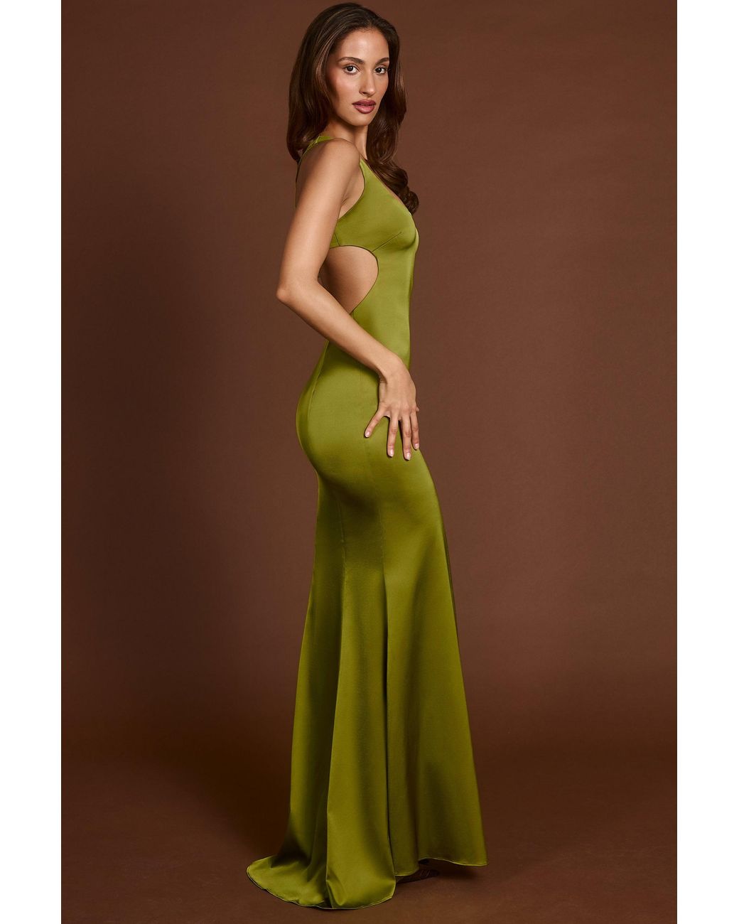 Oh Polly Green Scoop-Neck Lace-Up Back Maxi Dress