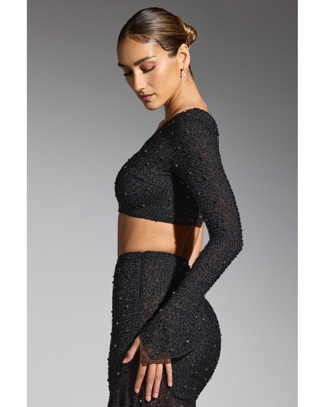 Oh Polly Black Embellished One Shoulder Top