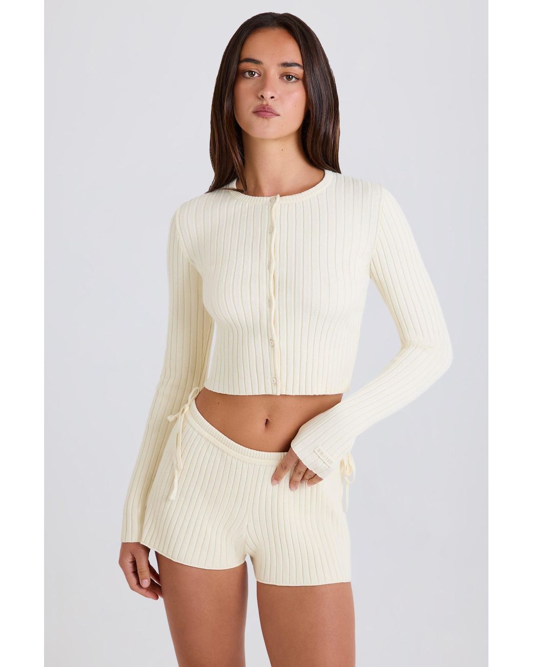 BO+TEE White Ribbed Knit Tie Mini Shorts