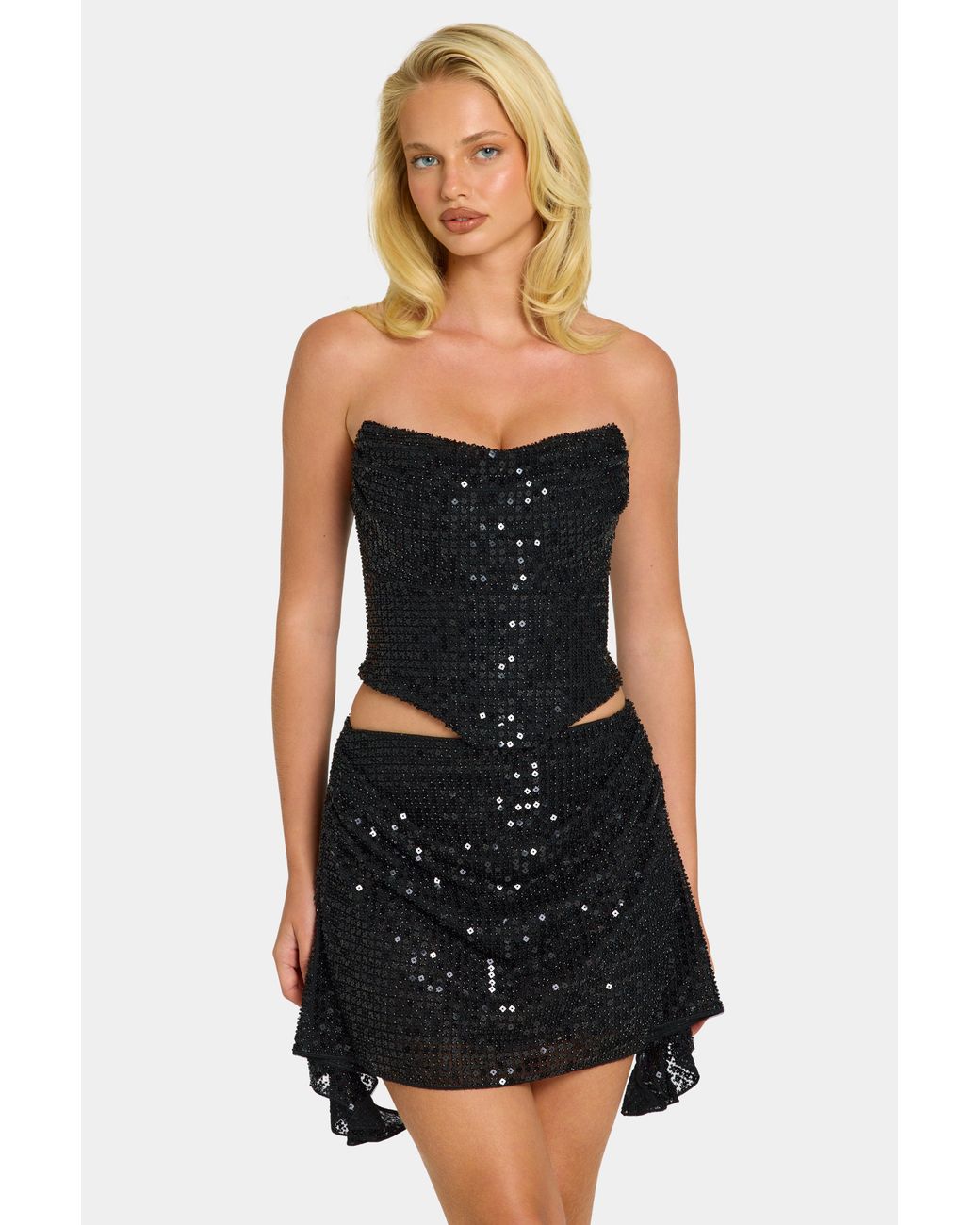 Oh Polly Black Embellished Draped Corset Top