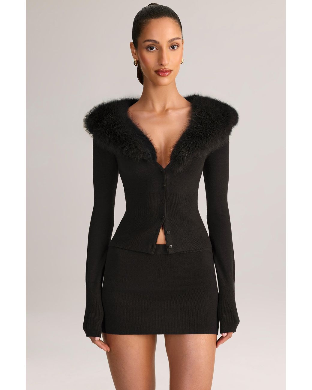 Oh Polly Black Knit Mid-Rise Mini Skirt