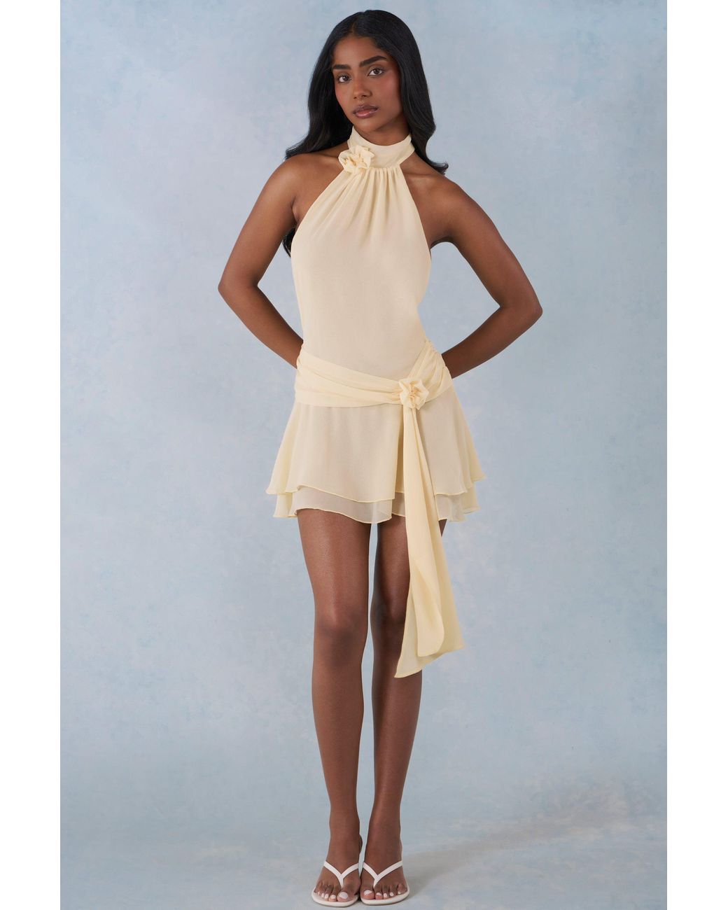Oh Polly Yellow Halterneck Mini Dress