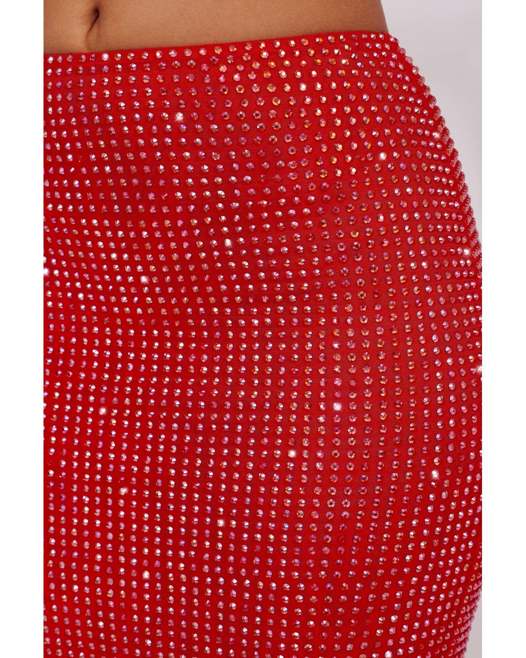 Oh Polly Red Embellished Mid Rise Maxi Skirt