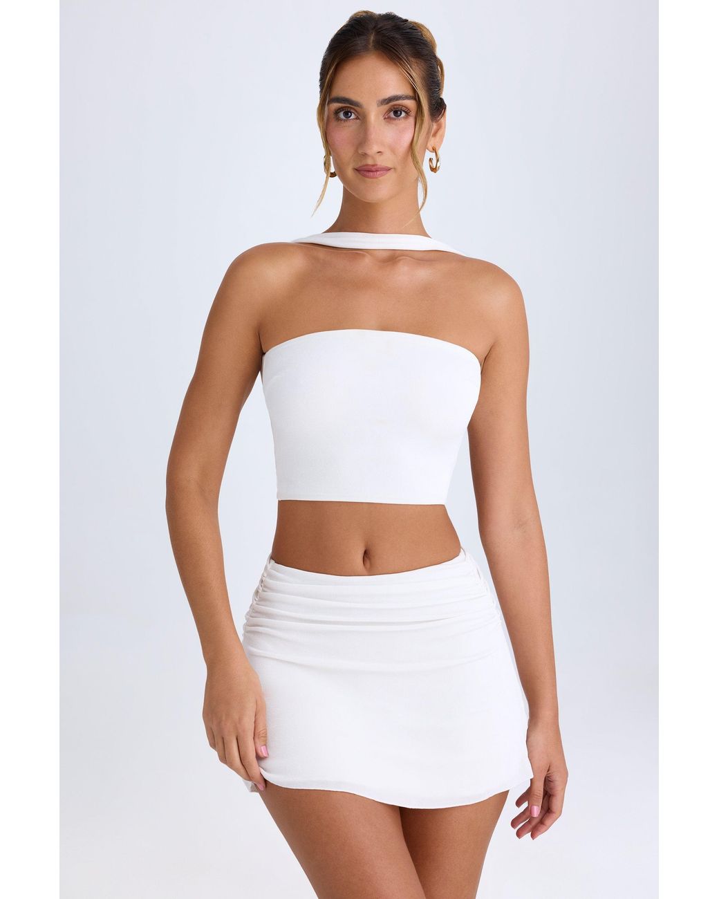 Oh Polly White Ruched Mid-Rise Mini Skirt