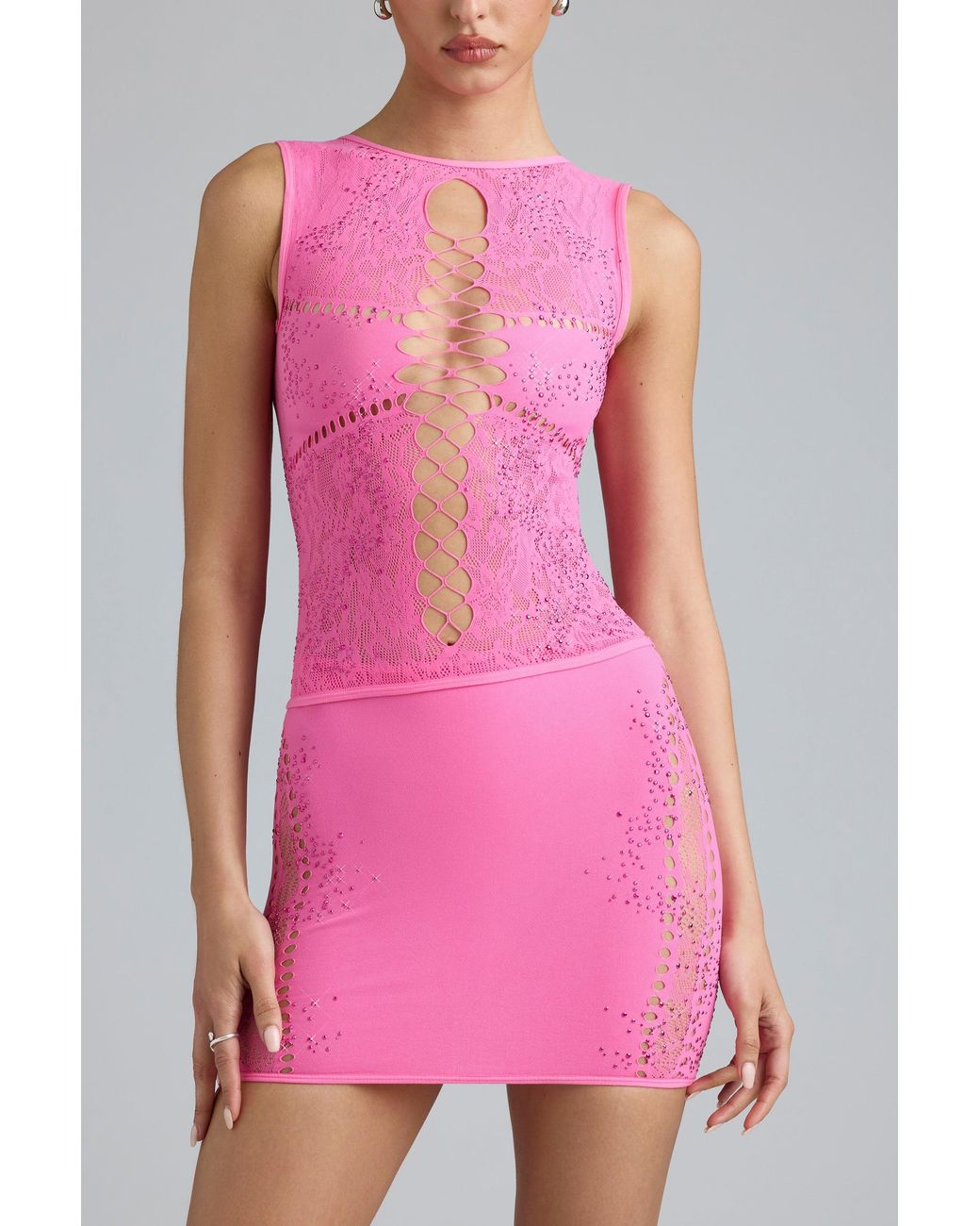 Oh Polly Pink Embellished Mid-Rise Mini Skirt