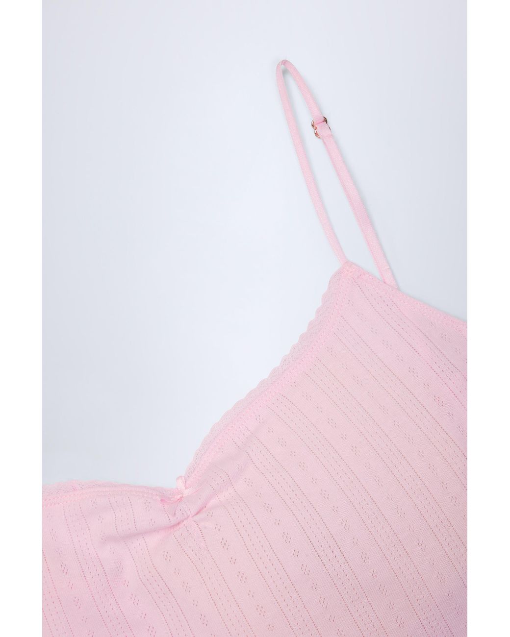 Oh Polly Pink Pointelle Ruched Camisole Crop Top