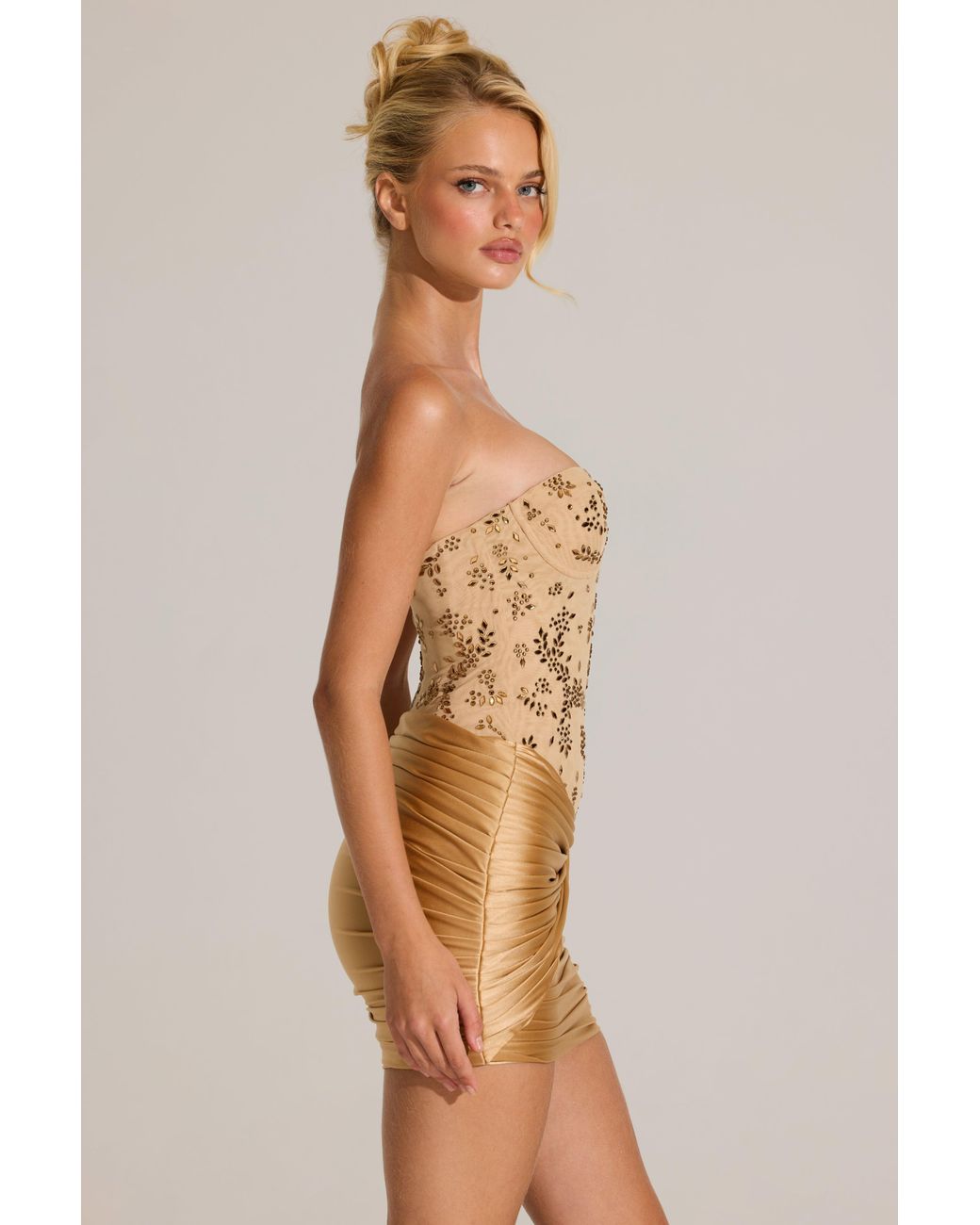 Oh Polly Metallic Embellished Corset Mini Dress
