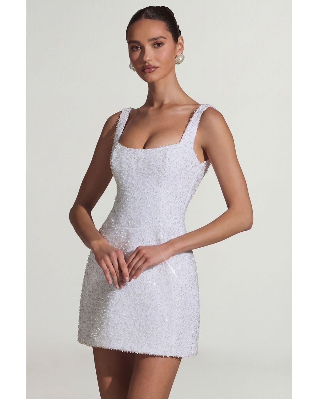 Oh Polly White Embellished Structured A-Line Mini Dress