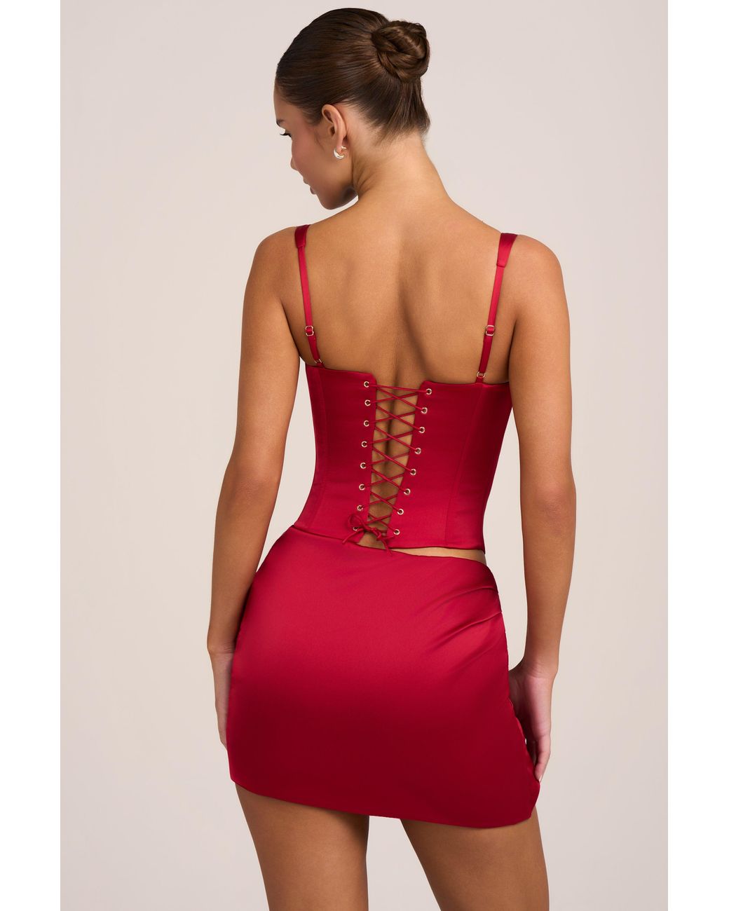 Oh Polly Red Satin Mid-Rise Mini Skirt