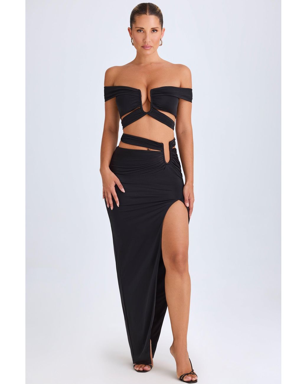 Oh Polly Black Asymmetric Cut-Out Maxi Skirt