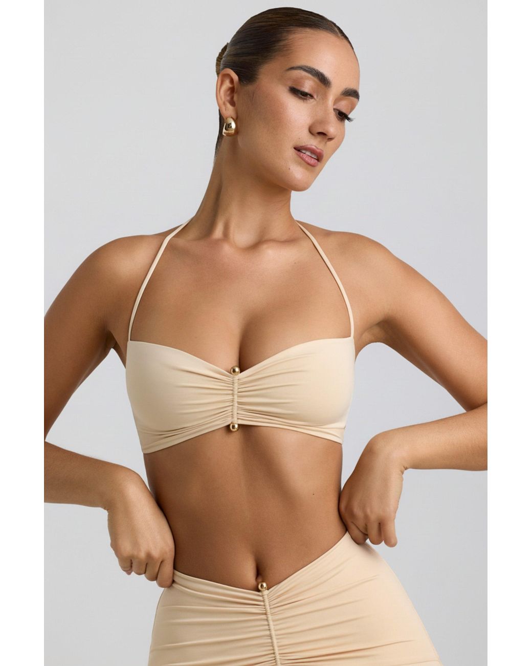 Oh Polly White Slinky Jersey Hardware Detail Halterneck Bralette