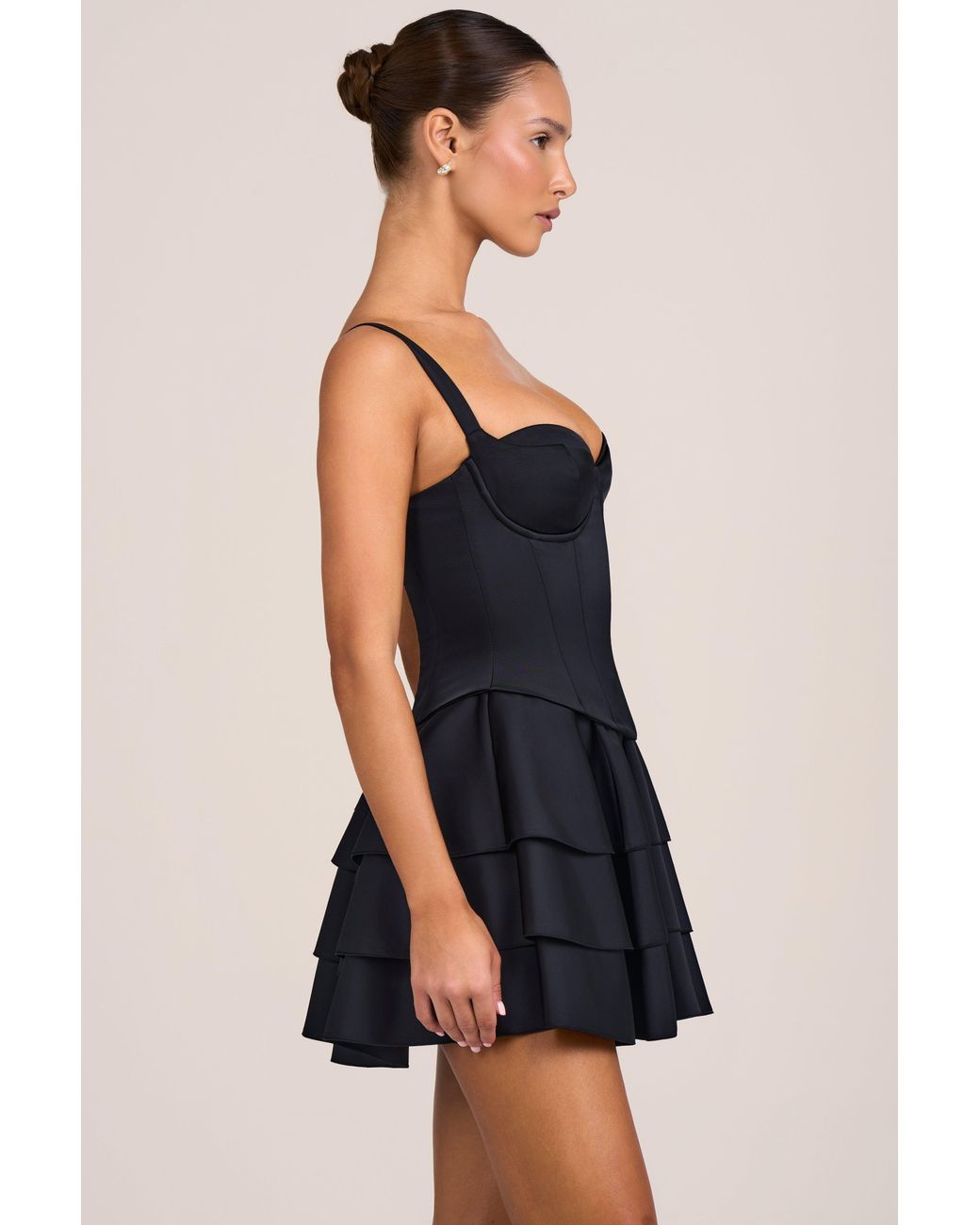 Oh Polly Black Satin Corset Mini Dress