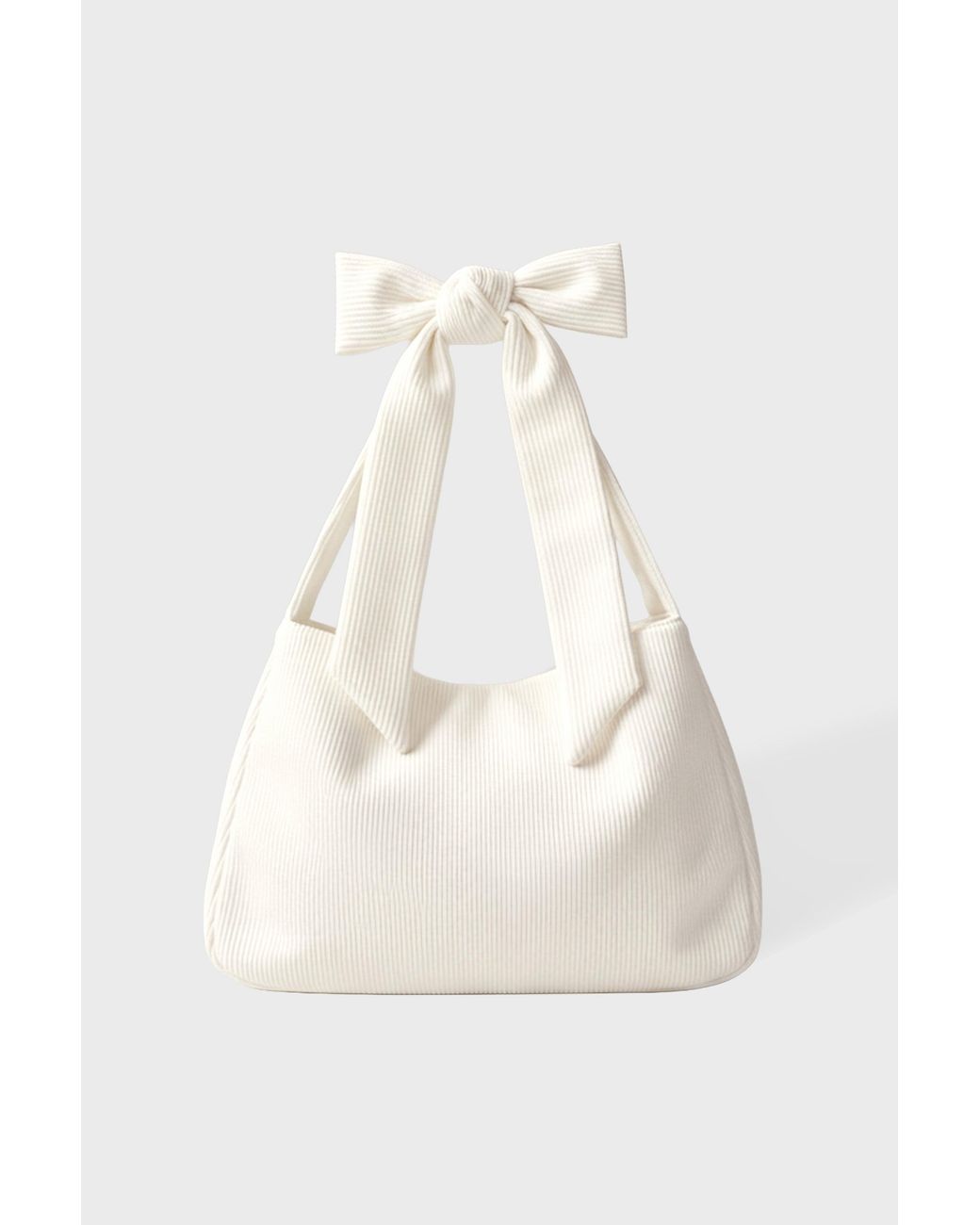 BO+TEE White Corduroy Bow Tote Bag