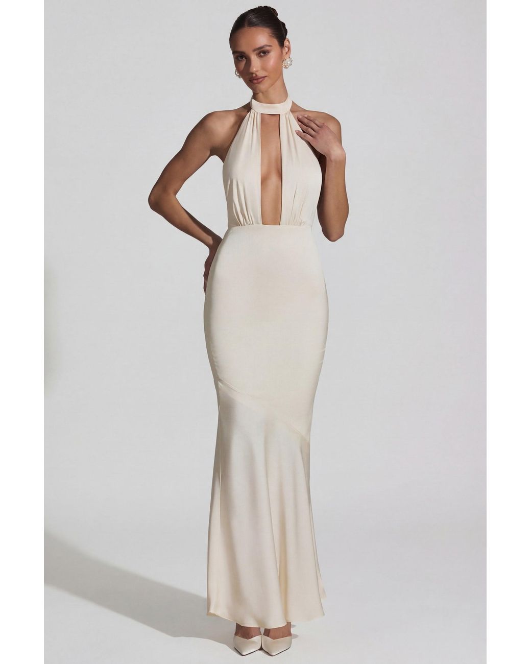 Oh Polly White Backless Halterneck Fishtail Gown