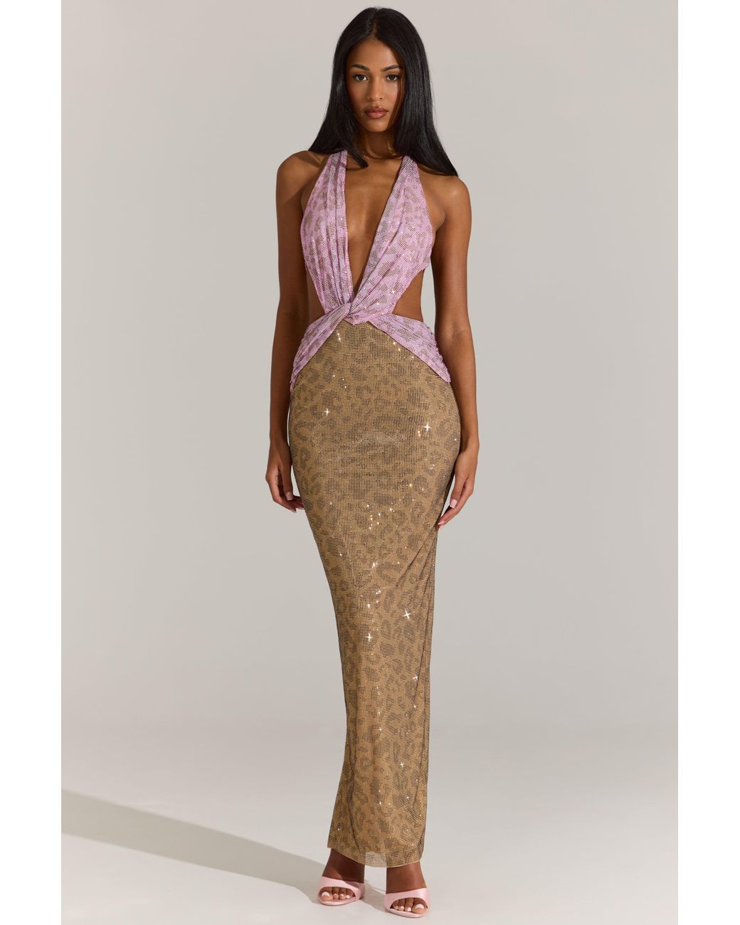Oh Polly Pink Embellished Cut-Out Maxi Dress
