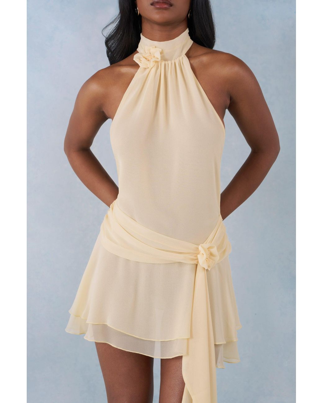 Oh Polly Yellow Halterneck Mini Dress