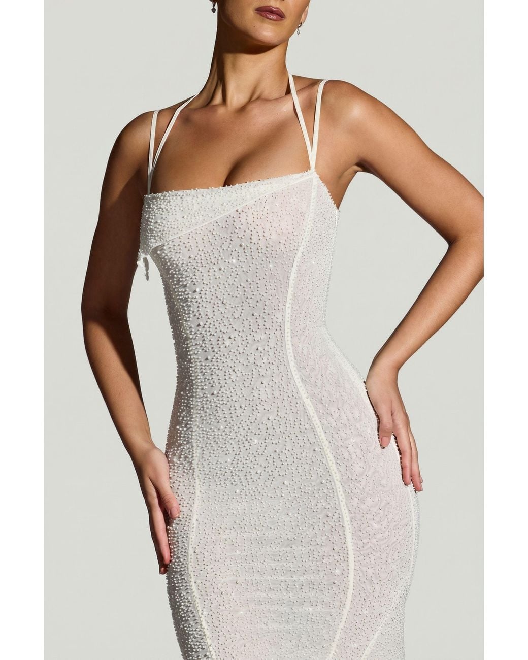 Oh Polly White Embellished Handkerchief Hem Maxi Dress